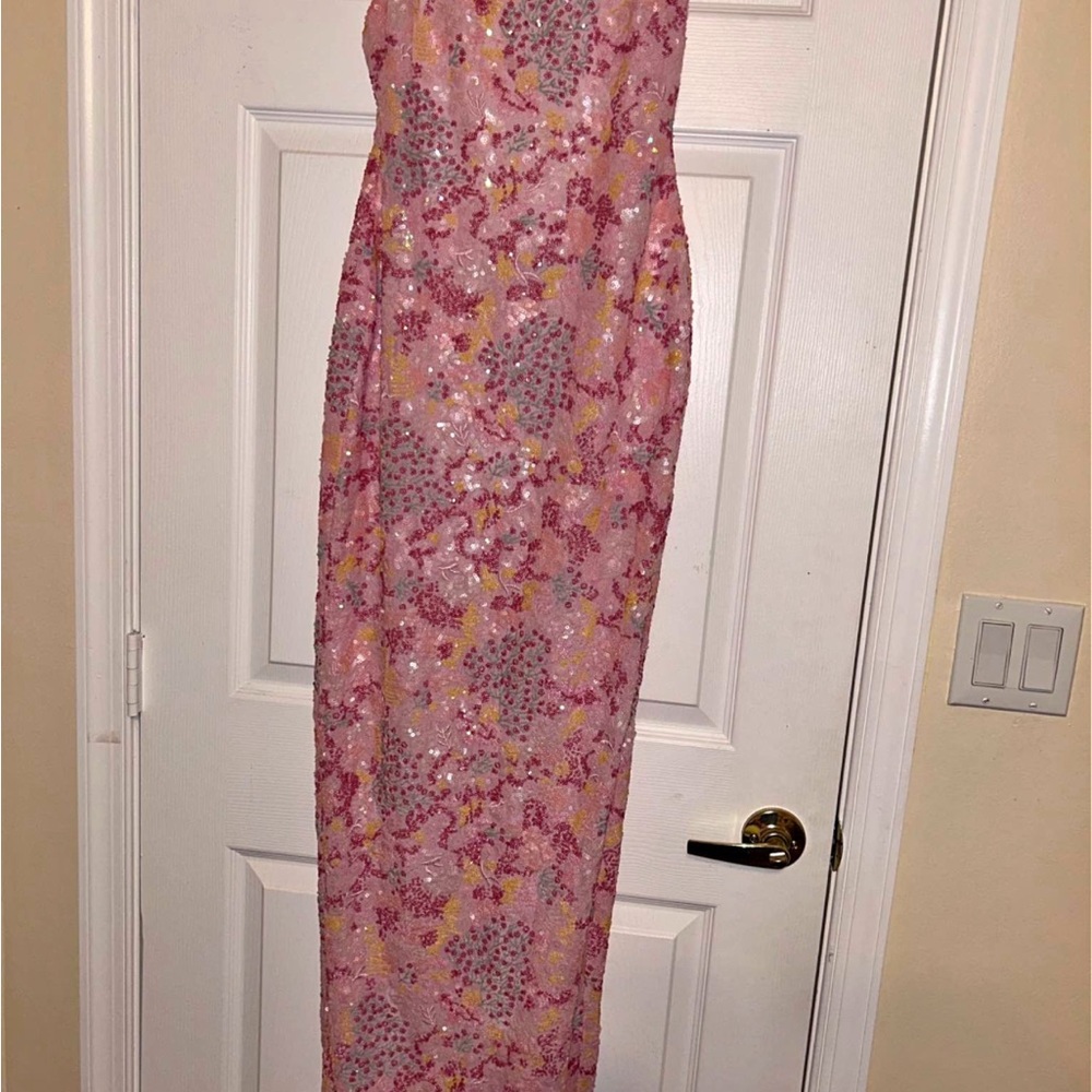 Oh Polly Pink Floral Sequin Maxi Dress - Picture 6 of 8